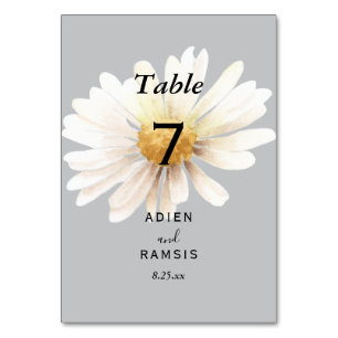 Elegante tarjeta de mesa de Boda gris de margarita