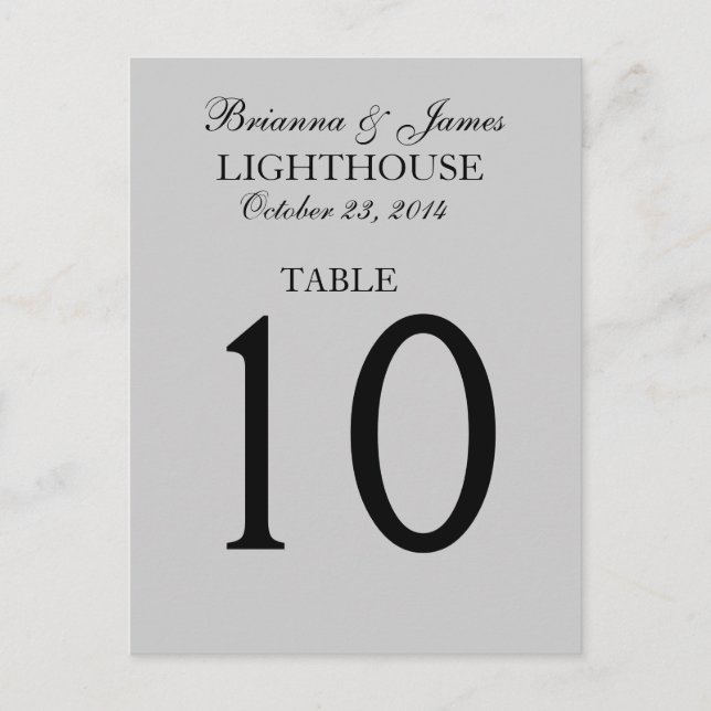 Elegante tarjeta de mesa de Boda gris plateado (Anverso)