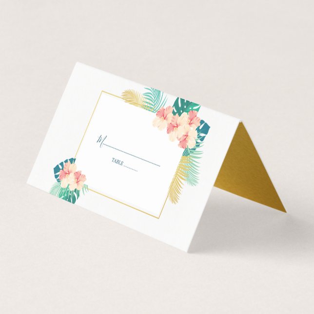 Elegante tarjeta de mesa de Boda hawaiano hibiscus (Anverso)