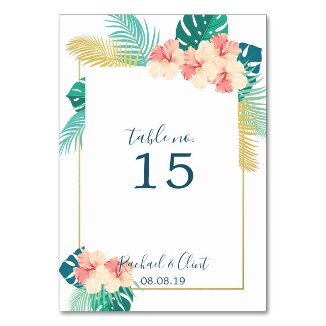 Elegante tarjeta de mesa de Boda hawaiano hibiscus (Anverso)