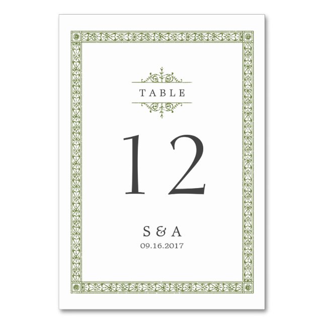 Elegante tarjeta de mesa de bodas clásica vintage (Anverso)