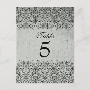 Elegante tarjeta de mesa de bodas con damasco negr