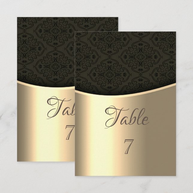 Elegante Tarjeta de Mesa de Damasco Negro Dorado (Anverso / Reverso)