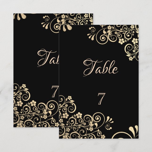 Elegante tarjeta de mesa de flores doradas chic (Anverso / Reverso)