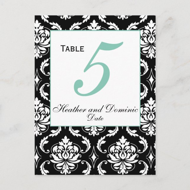 Elegante tarjeta de mesa de matrimonio Damask 4 (Anverso)