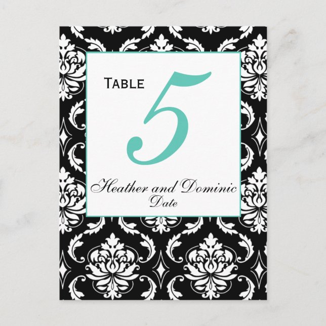 Elegante tarjeta de mesa de matrimonio Damask 5 (Anverso)