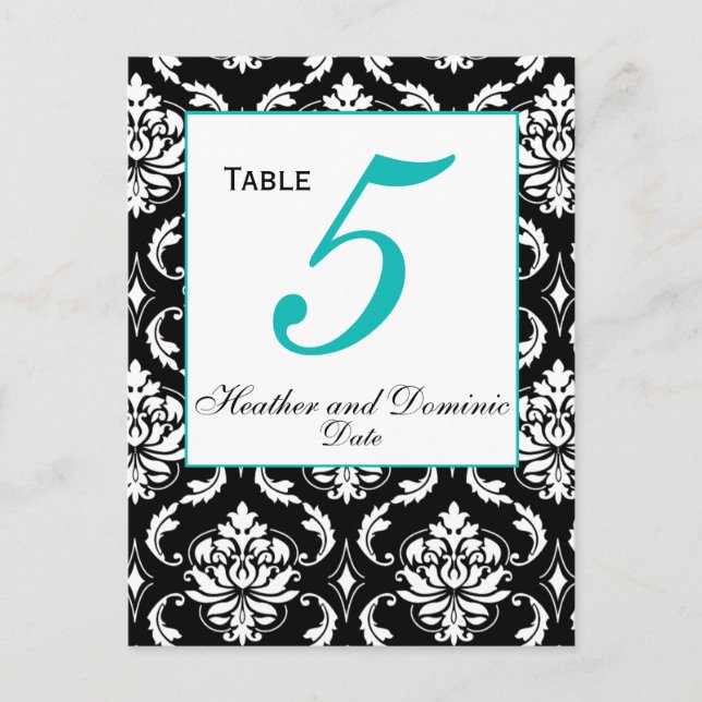 Elegante tarjeta de mesa de matrimonio de damasco  (Anverso)