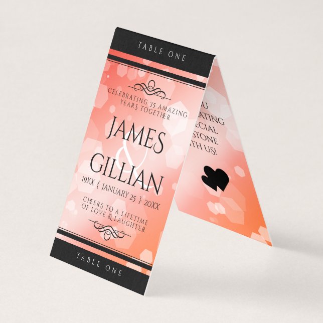 Elegante tarjeta de mesa del 35º aniversario del B (Anverso)