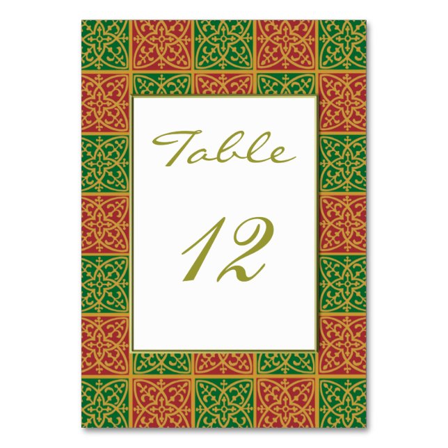 Elegante tarjeta de mesa Fleur-de-lis Red Green Pe (Anverso)