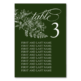 Elegante tarjeta de mesa verde y Boda blanco