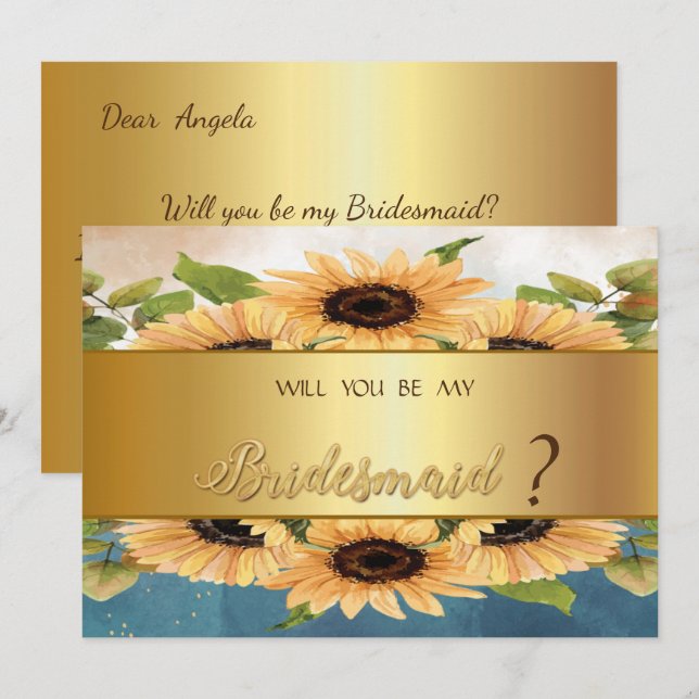 Elegante tarjeta de Moda dorada girasoles para dam (Anverso / Reverso)