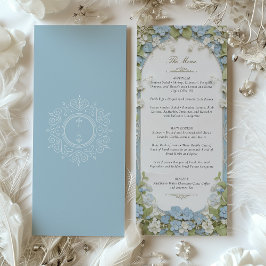 Elegante tarjeta de Monograma Floral Azul y Blanco