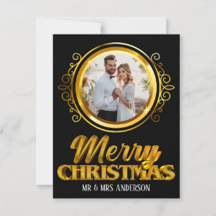 Elegante Tarjeta de Navidad 3D en Negro y Dorado p