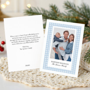 Elegante Tarjeta de Navidad Azul con Foto Única Da