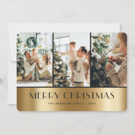 Elegante tarjeta de Navidad Black Gold 3 Photo Mer