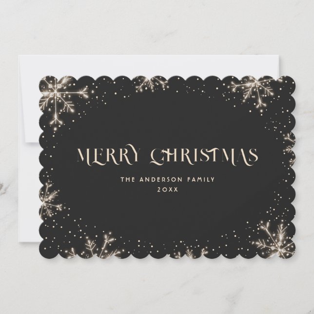 Elegante tarjeta de Navidad Black Snowflake Snow M (Anverso)
