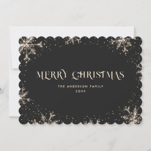 Elegante tarjeta de Navidad Black Snowflake Snow M
