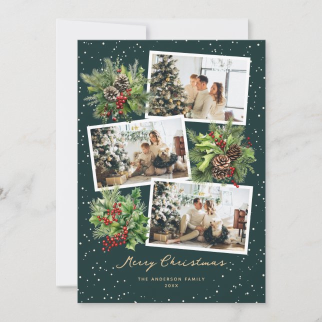 Elegante tarjeta de navidad botánica multifoto mer (Anverso)