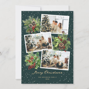Elegante tarjeta de navidad botánica multifoto mer