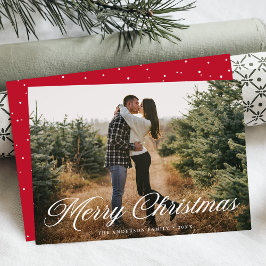 Elegante Tarjeta de Navidad Caligrafía Roja Foto