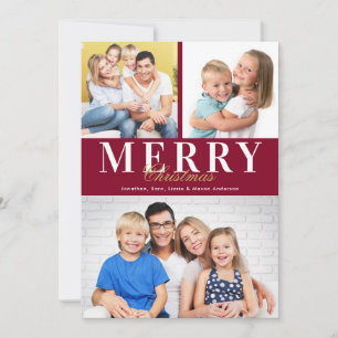 Elegante Tarjeta de Navidad con 3 Fotos en Script