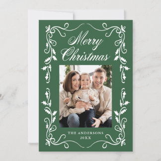 Elegante tarjeta de Navidad con borde de acebo ver