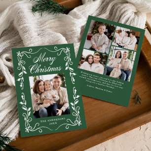 Elegante tarjeta de Navidad con borde de acebo ver