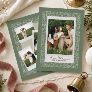 Elegante tarjeta de Navidad con borde de encaje en