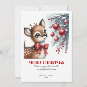 Elegante tarjeta de Navidad con ciervo bebé en bos