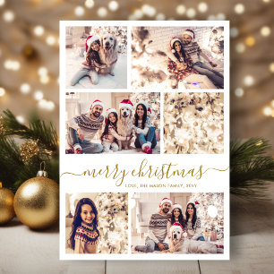 Elegante Tarjeta de Navidad con Collage de 6 Fotos