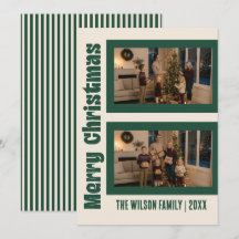 Elegante tarjeta de Navidad con dos fotos crema y
