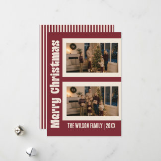 Elegante tarjeta de Navidad con dos fotos crema y
