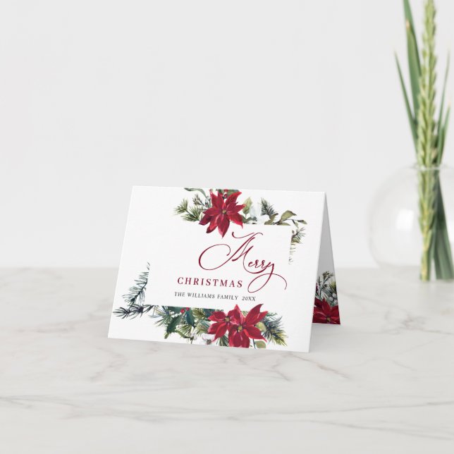 Elegante tarjeta de Navidad con flor de Nochebuena (Anverso)