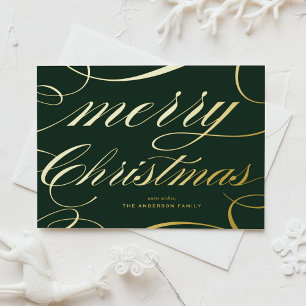 Elegante Tarjeta de Navidad con Floritura en Verde