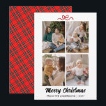 Elegante Tarjeta de Navidad con Guión Rojo para Co<br><div class="desc">Una sofisticada tarjeta de vacaciones con un hermoso guión de pincel rojo y un diseño de cuadrícula de cuatro fotos limpio. El equilibrio perfecto entre tipografía moderna y elementos festivos tradicionales para los saludos de su familia.</div>