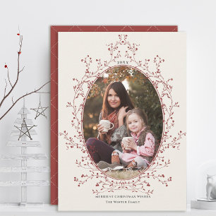 Elegante Tarjeta de Navidad con Marco de Bayas Roj