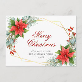 Elegante tarjeta de Navidad con poinsettia y muérd