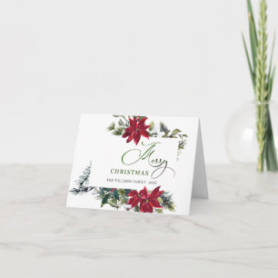 Elegante tarjeta de Navidad con poinsettia y muérd