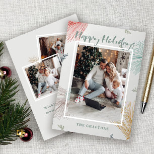 Elegante tarjeta de Navidad con tres fotos Feliz N