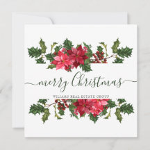 Elegante tarjeta de Navidad corporativa con poinse