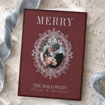 Elegante Tarjeta de Navidad de Borgoña Vintage Fot