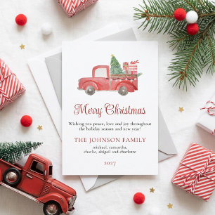 Elegante tarjeta de Navidad de camión rojo de vaca