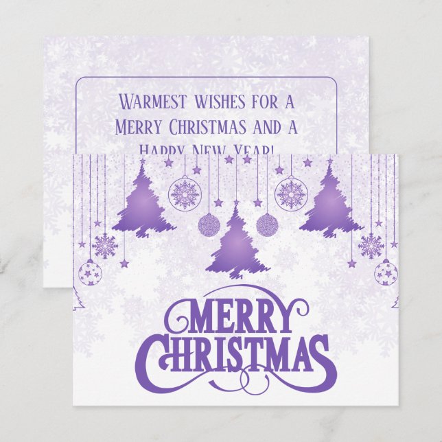 Elegante Tarjeta de Navidad de Deseos en Morado (Anverso / Reverso)