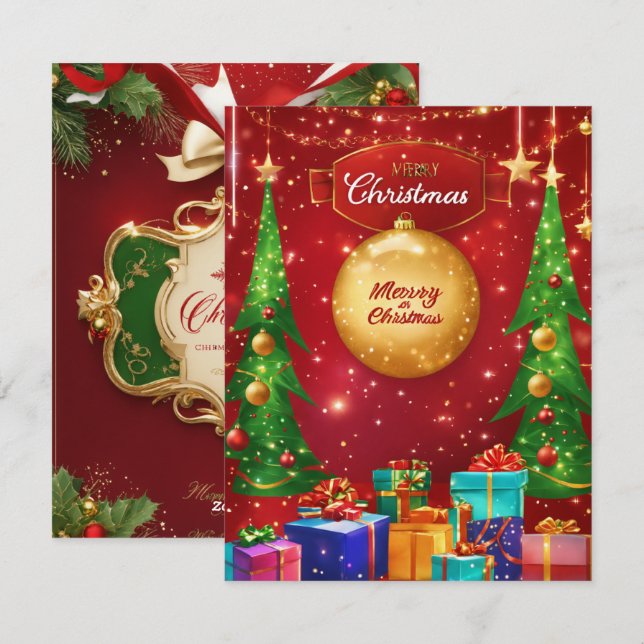 Elegante Tarjeta de Navidad de Feliz (Anverso / Reverso)