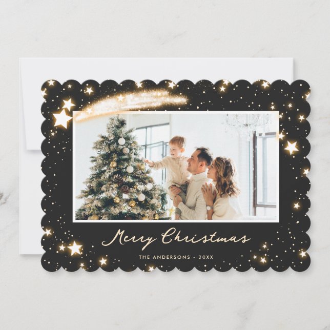 Elegante tarjeta de navidad de foto negra (Anverso)