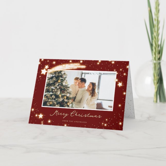 Elegante tarjeta de navidad de foto roja (Anverso)