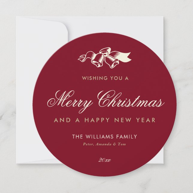 Elegante tarjeta de navidad de oro rojo merry (Anverso)