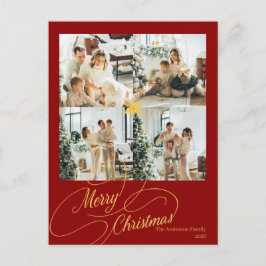 Elegante Tarjeta de Navidad en Rojo y Dorado para 