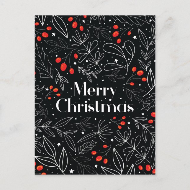 Elegante tarjeta de Navidad Floral Merry (Anverso)