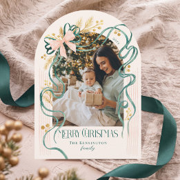 Elegante Tarjeta de Navidad Foto con Arco de Lazo